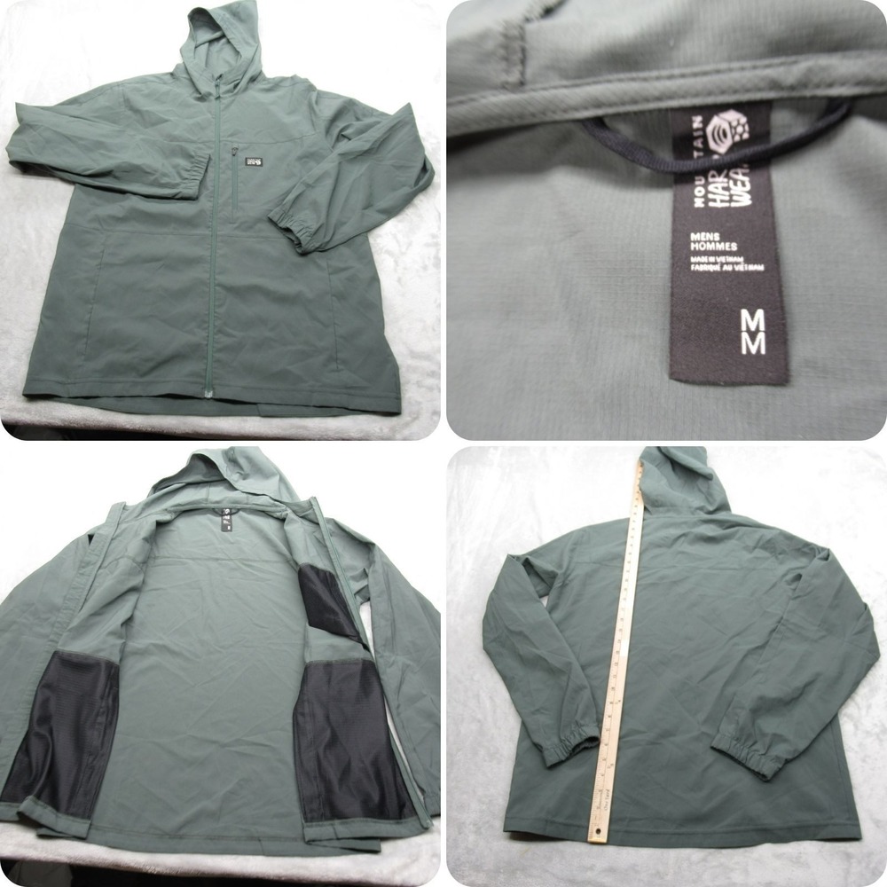 Mountain Hardwear Jacket Mens MED Green Trail Sender Hood Light Pack Ripstop UPF